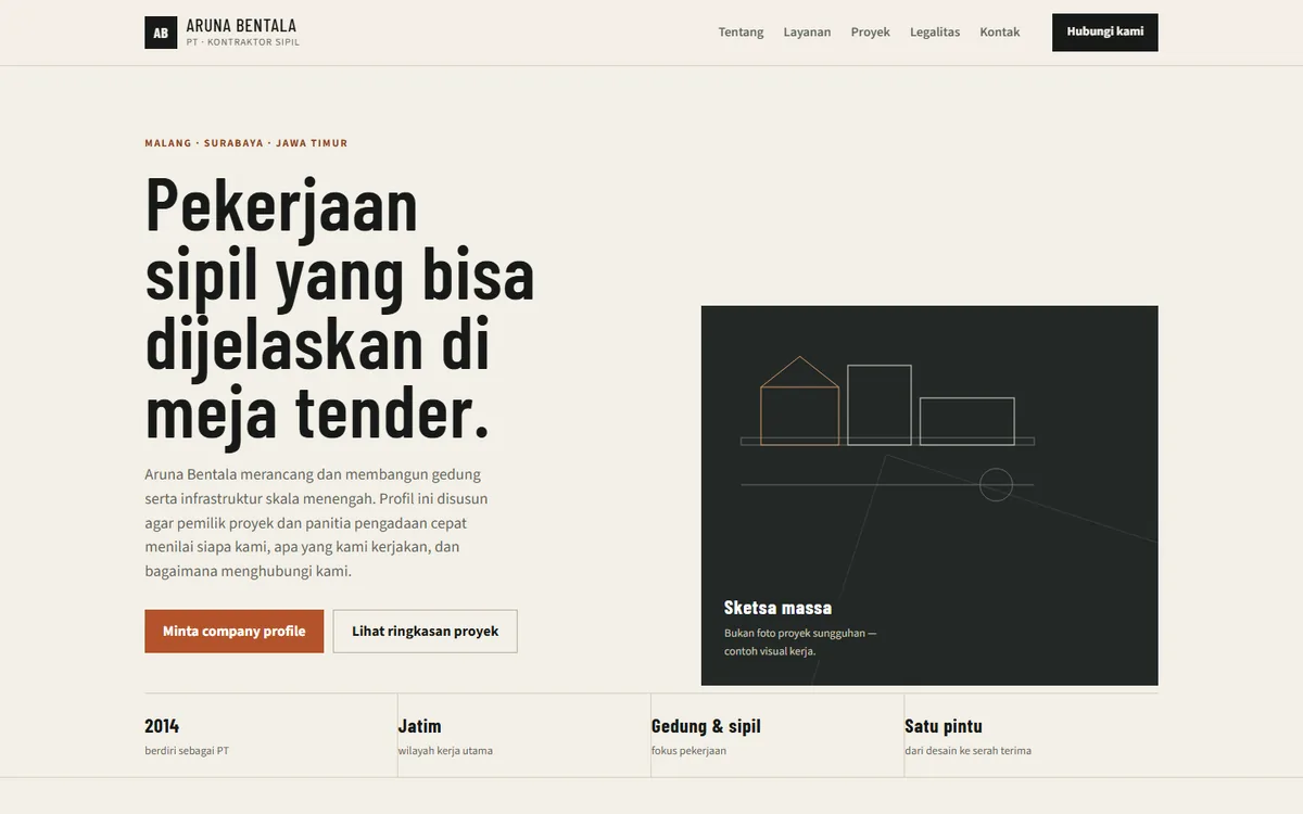 Contoh website kontraktor PT Aruna Bentala