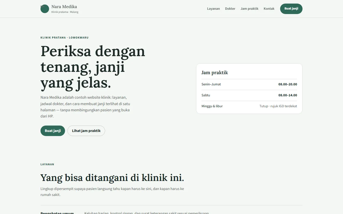 Contoh website Klinik Nara Medika